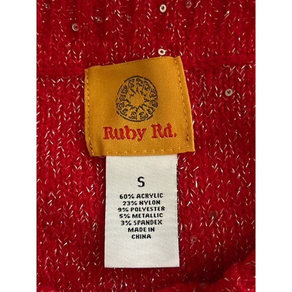 Ruby Rd. Red Sequin Cowl Neck Long Sleeve Sweater Size Small - Picture 5 of 9